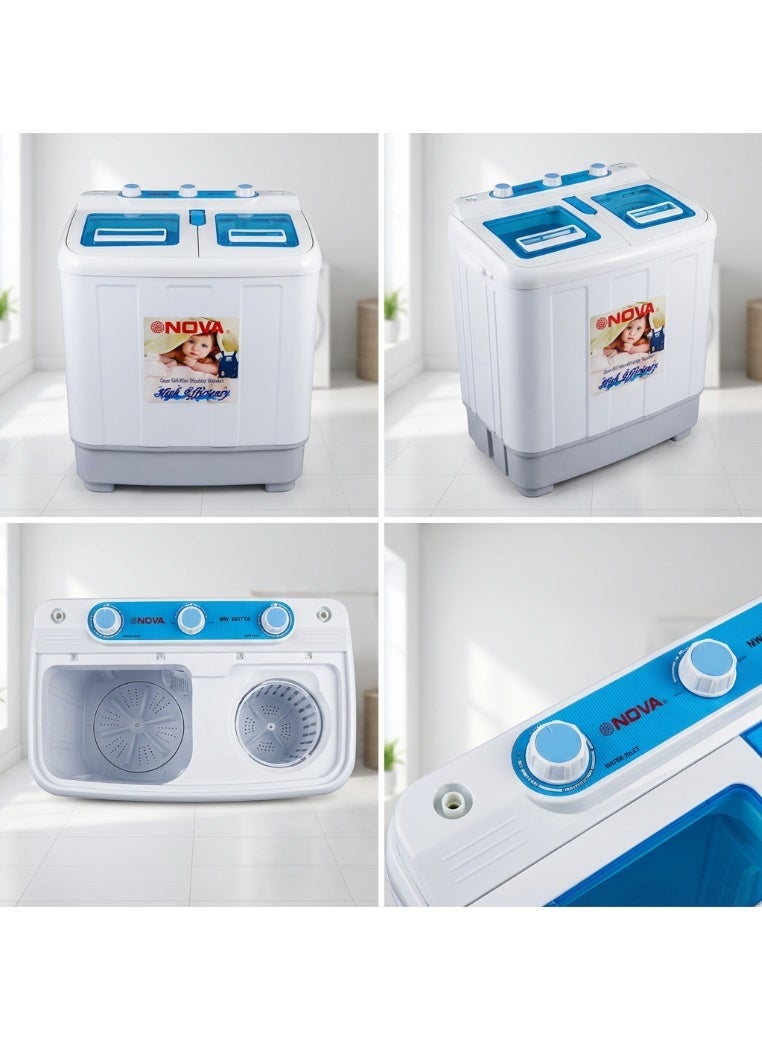 NOVA Twin Tub Mini Washing Machine Semi Automatic Portable Washer with Spin Dryer, Low Noise Motor, Plastic Body, Compact Design, Ideal for Home, Apartment & Dorm Use - Image 2